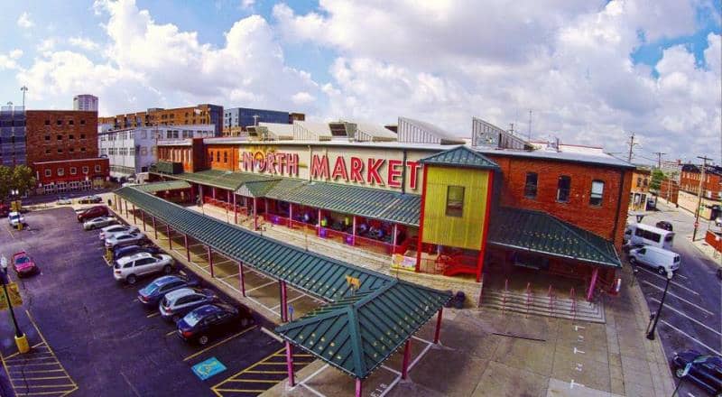 Aerial shot of the North Market in downtown Columbus